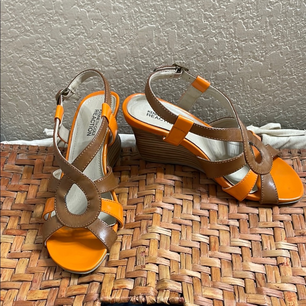 Kenneth Cole Reaction Brown and Orange Wedge Sandals